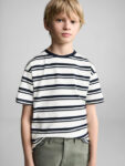 Boys Striped Drop-Shoulder Sleeves Cotton T-shirt