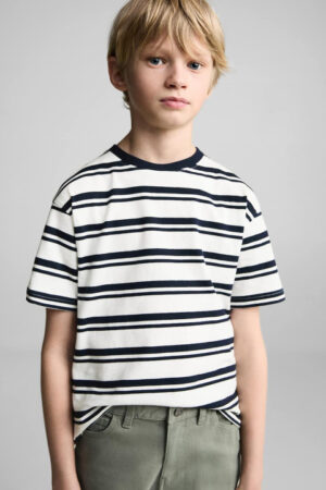Boys Striped Drop-Shoulder Sleeves Cotton T-shirt